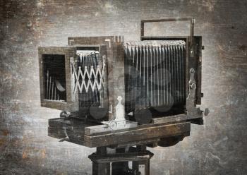 Old wooden camera, isolated - Vintage dirty photo