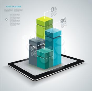 Minimal style infographic templat ewith Tablet PC. Can be used for diagram, numbered banners, percent columns. 