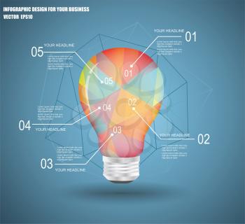 Infographic Template with Light bulbs geometric design. 