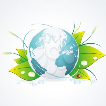 abstract environmental background with  glass globe and green leaf 