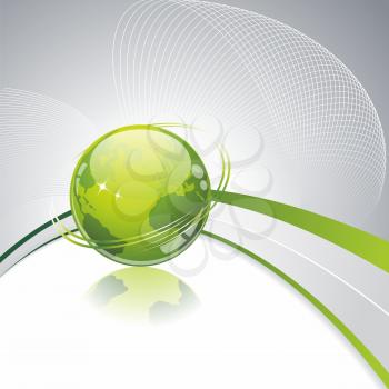 Green globe icon . Eco background with green glass globe.