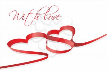 red heart ribbon bow isolated on white background 