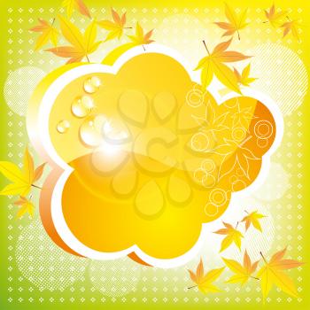Orange autumn cloud with leaves and a patch of light. A bright card
