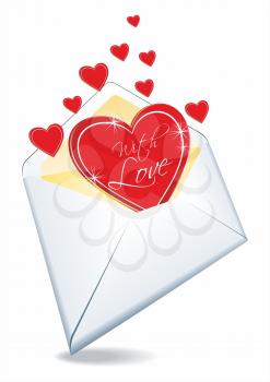 Abstract vector illustration with envelope and hearts. 