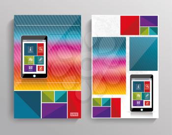 Vector brochure template design with Smart Phone and Media Application Icons. 