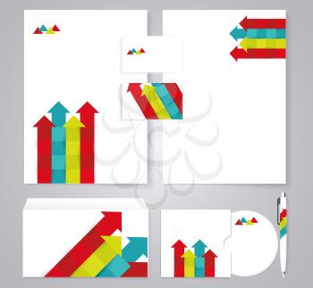 Corporate identity template with color arrows. Documentation for business. 