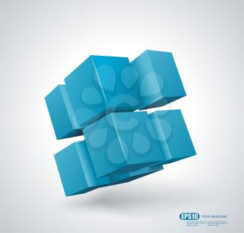 3d blue cube. Vector illustration.