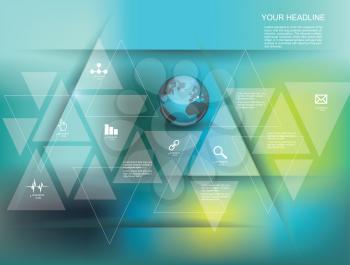 Vector illustration global social media concept. Abstract technology communication design with integrated triangles.