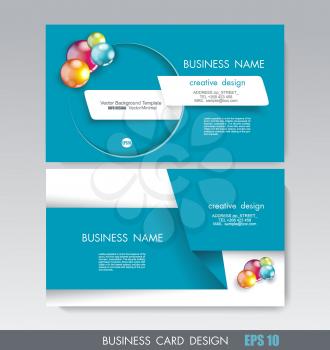 Business card design with paper tape and bright balls composition, vector illustration.