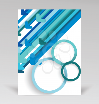 Brochure cover design with blue paper arrows abstract background, vector.