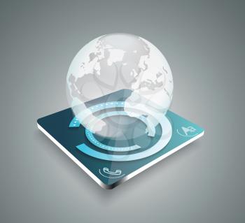 3d business abstract background - glass globe on smart panel - vector illustration