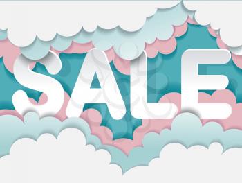 Sale banner template with cloud in candy style. Vector illustration made in paper cut out design.