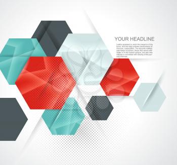Abstract technology communication design with hexagons.