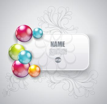 White paper banner with bright spheres on a clean background.