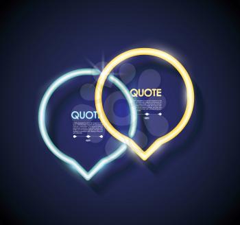 Set neon chat bubbles or quote frames. Vector lighting sign.