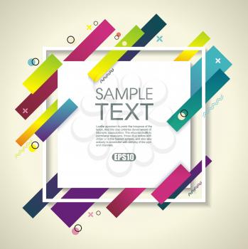 Abstract geometric background with white frame and color strips. Vector illustration.