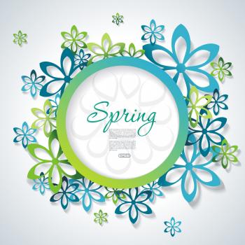 Spring or Summer design with a textured abstract background and text in circle floral frame, vector illustration.