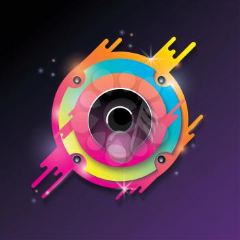 Music vector background with bright color audio speaker.