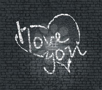 Lettering I LOVE YOU on the bricks wall. For themes like Mother's Day, Valentine's Day, holidays. Vector illustration.