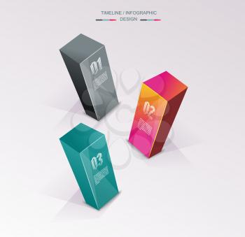 Business Design Template with bright 3d pyramids. Can be used for step lines, number levels, timeline, diagram, web design. 