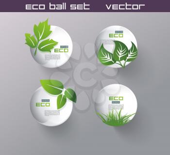 Sphere with green leaves, 3d design. Eco symbol set.