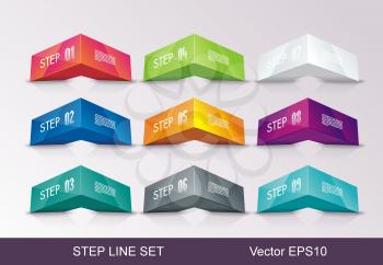 Business Design Template with bright 3d panels. Can be used for step lines, number levels, timeline, diagram, web design. 
