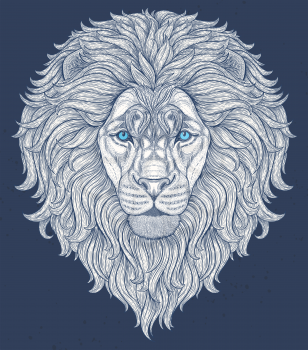 Lion head hand drawn in lines isolated on white background. Decorative doodle vector illustration. Perfect for postcard, poster, print, greeting card, t-shirt, phone case design