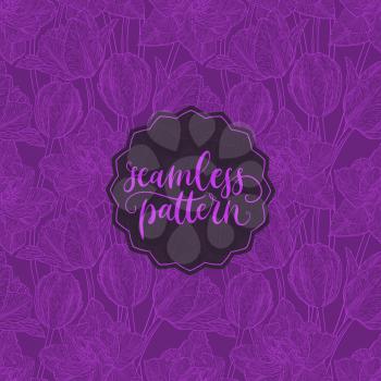 Hand drawn vector illustration Seamless pattern with decorative doodle tulips hand drawn in lines. Vector illustration