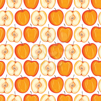 Stylized apples seamless pattern. Hand drawn decorative background with colorful fruits. Vector illustration