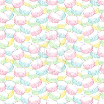 French macarons cookies seamless pattern. Doodle decorative hand drawn vector illustration