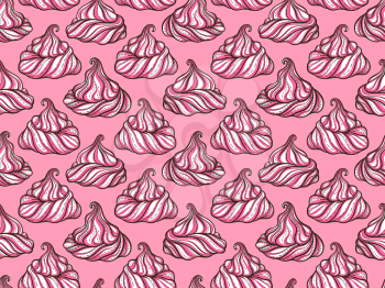 French meringue cookies seamless pattern. Doodle decorative hand drawn vector illustration