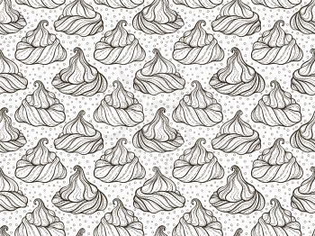 French meringue cookies seamless pattern. Doodle decorative hand drawn vector illustration