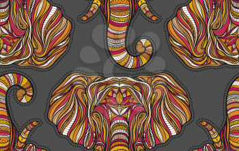 Stylized ethnic boho elephant seamless pattern. Decorative hand drawn doodle vector illustration
