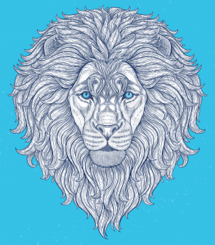 Lion head hand drawn in lines isolated on white background. Decorative doodle vector illustration. Perfect for postcard, poster, print, greeting card, t-shirt, phone case design