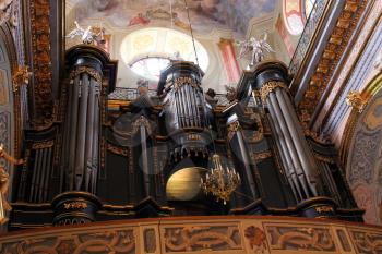 Big silvery fine organ in catholic church
