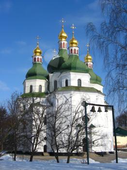 Beautiful church on a background of the blue sky in Priluky town