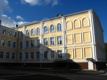 image of beautiful building of school in the Ukrainian village