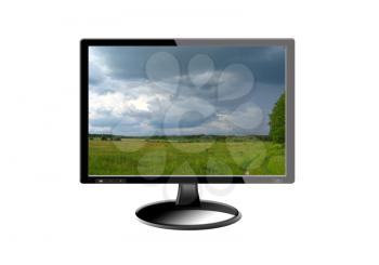 black monitor with image isolated on the white background