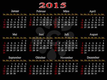 simple calendar for 2015 year on the black background