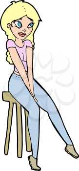 Royalty Free Clipart Image of a Female on a Stool