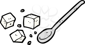 Royalty Free Clipart Image of a Spoon and Sugar Cubes
