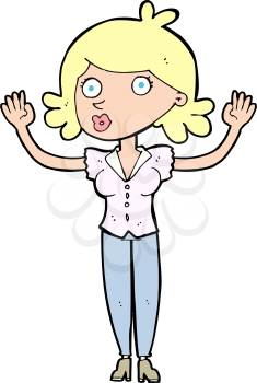 Royalty Free Clipart Image of a Woman with Hands Up