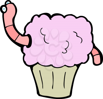 Royalty Free Clipart Image of a Worm Inside a Cupcake