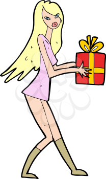 Royalty Free Clipart Image of a Woman Holding a Gift