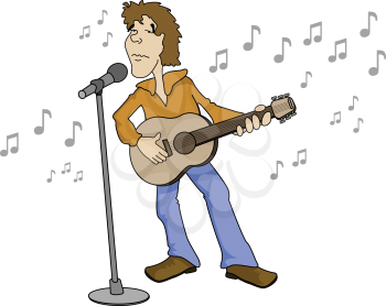 Character with a guitar singing
