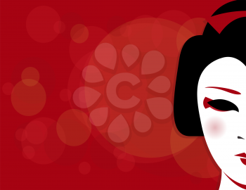 Painted face geisha illustrated background