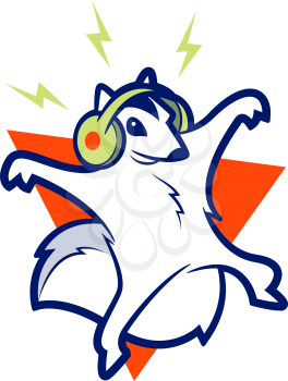 Flying Squirrel wearing headphones and listening to music