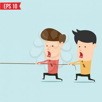 Two businessmen playing tug of war