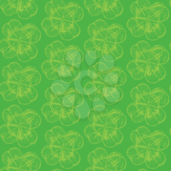 Sketch clover, vector vintage seamless pattern, saint Patrick day symbol