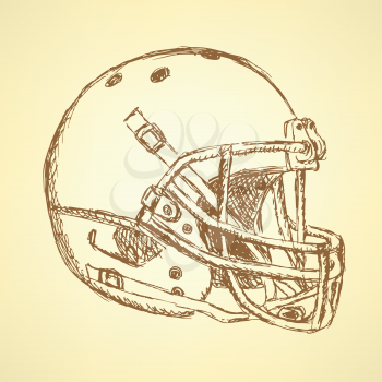 Sketch football helmet, vector vintage background eps 10


